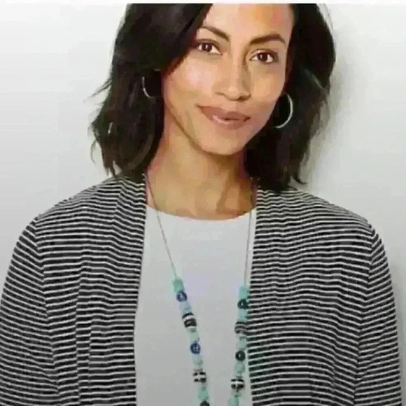 J. Jill wearever striped jersey open drape sweater xs black hem - Picture 2 of 6